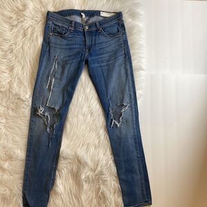 Rag & Bone skinny mid rise ripped Whiskered jeans size 28